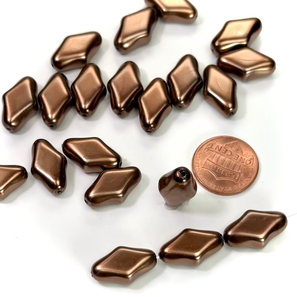 Czech Fancy Rhombus Glass Pearls 18x11mm Brown color 20 pieces CL178