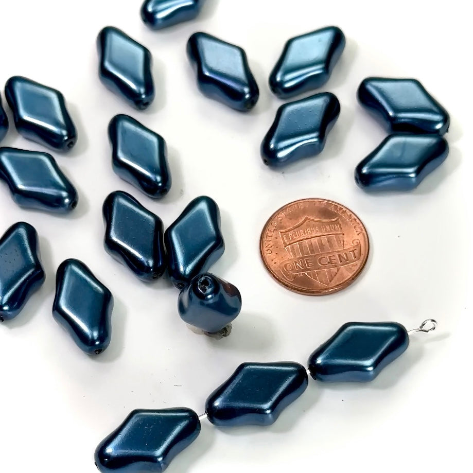 Czech Fancy Rhombus Glass Pearls 18x11mm Dark Blue color 20 pieces CL182