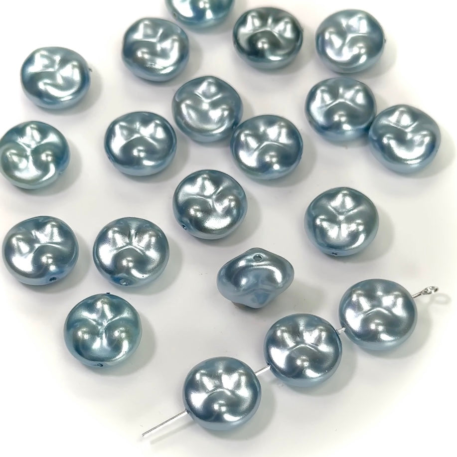 Czech Fancy Round Flat Glass Pearls 13mm Light Blue Pearl color 20 pieces CL183