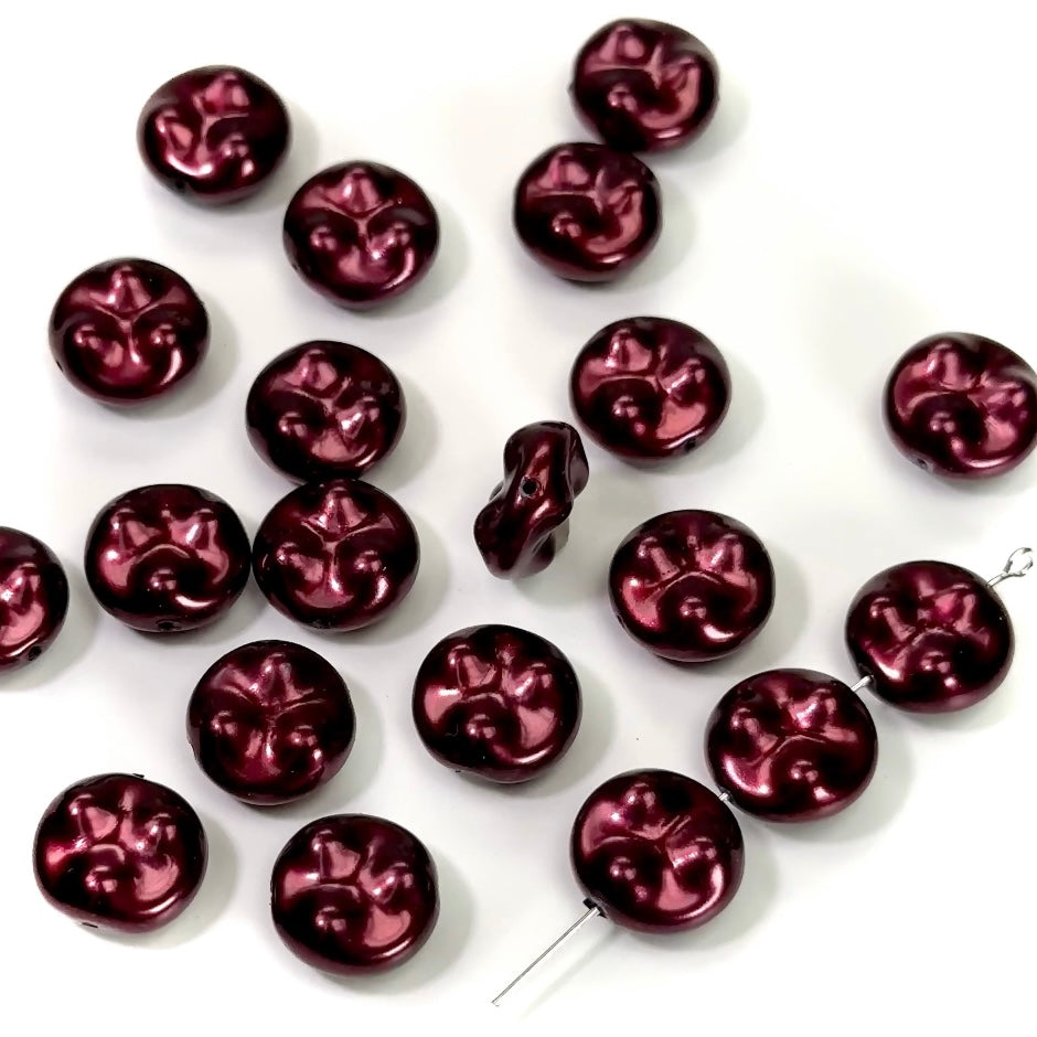 Czech Fancy Round Flat Glass Pearls 13mm Dark Burgundy Pearl color 20 pieces CL184