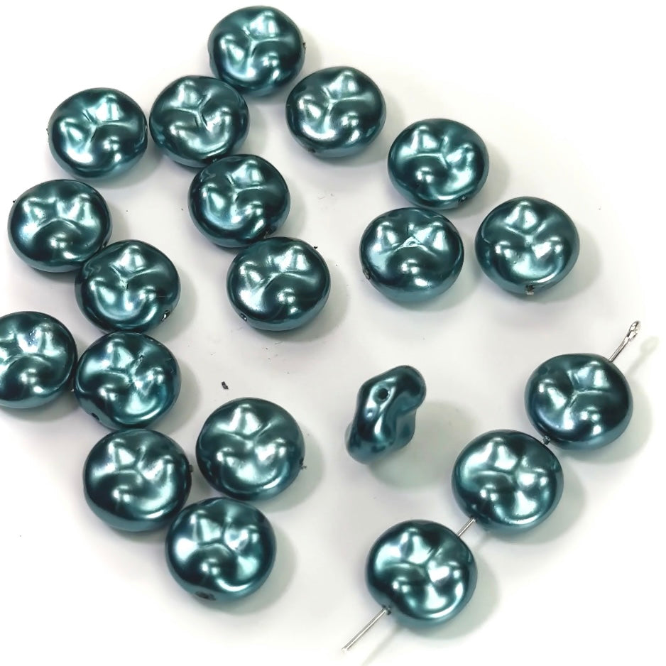Czech Fancy Round Flat Glass Pearls 13mm Teal Pearl color 20 pieces CL186