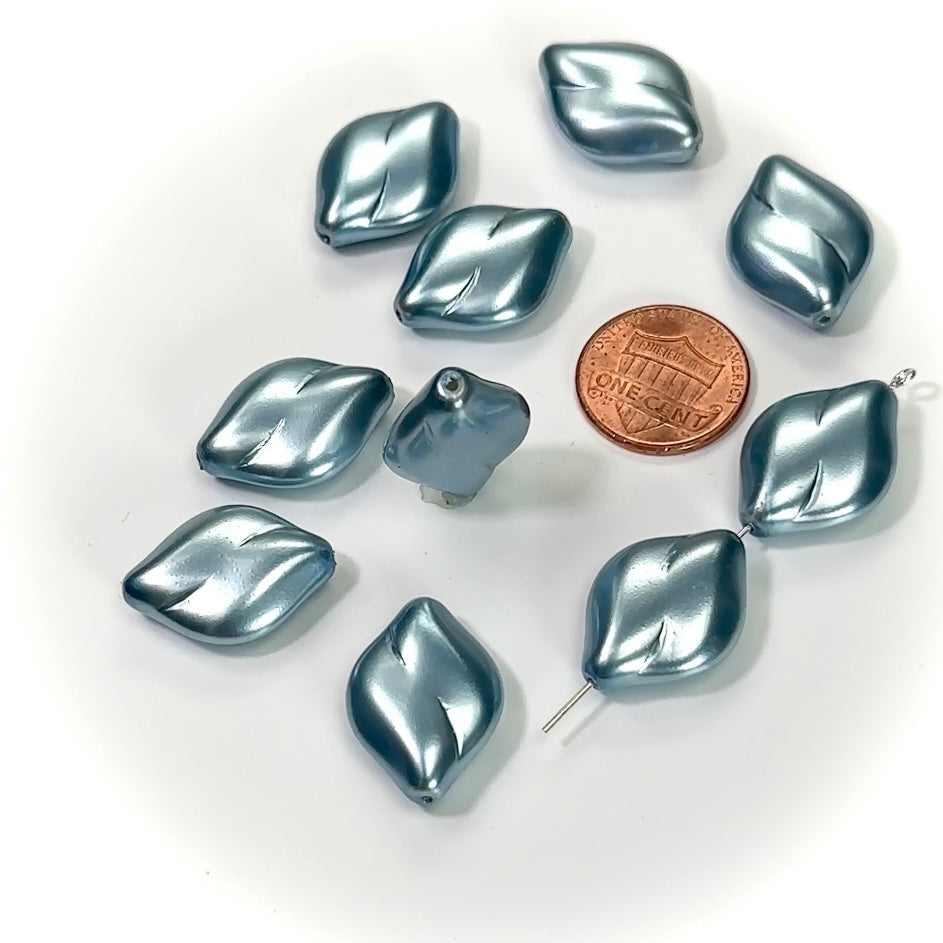 Czech Fancy Flat Glass Pearls 22x16mm Light Blue Pearl color 10 pieces CL189