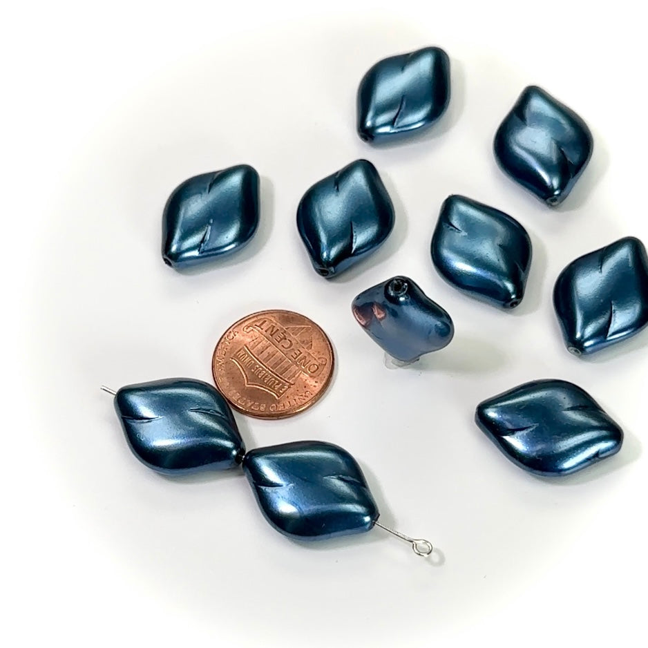Czech Fancy Flat Glass Pearls 22x16mm Dark Blue Pearl color 10 pieces CL190