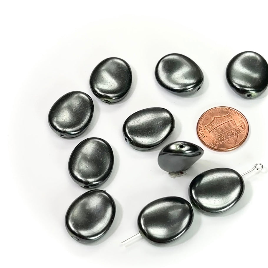 Czech Fancy Oval Potato Chip Glass Pearls 20x17mm Dark Grey Hematite Pearl color 10 pieces CL206
