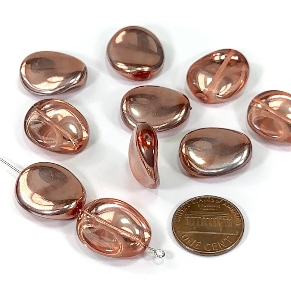 Czech Fancy Oval Potato Chip Glass Beads 20x17mm Half Pink Silver coated 10 pieces CL208