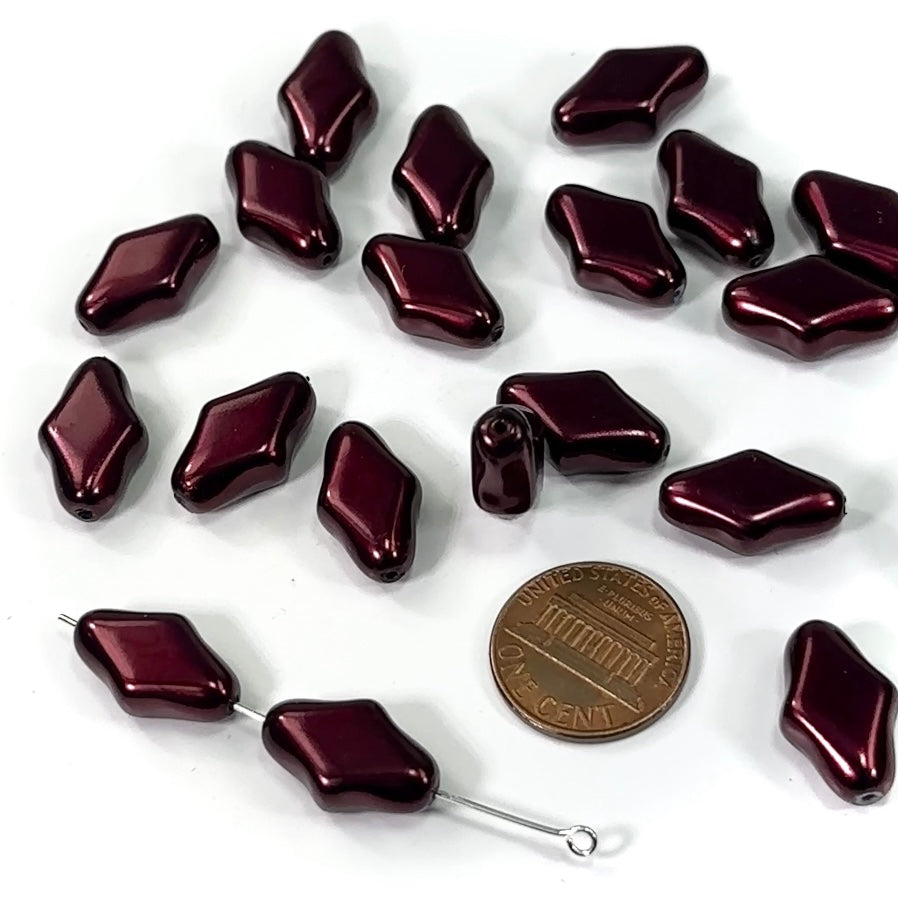 Czech Fancy Rhombus Glass Pearls 18x11mm Burgundy color 20 pieces CL212