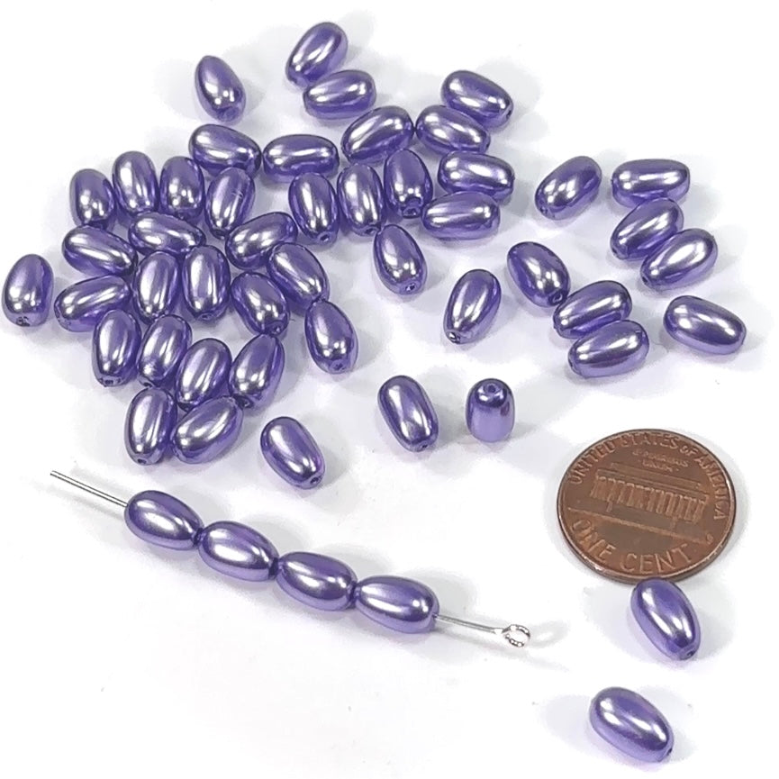 Czech Fancy Olive Glass Pearls 9x6mm Purple color 40 pieces CL214