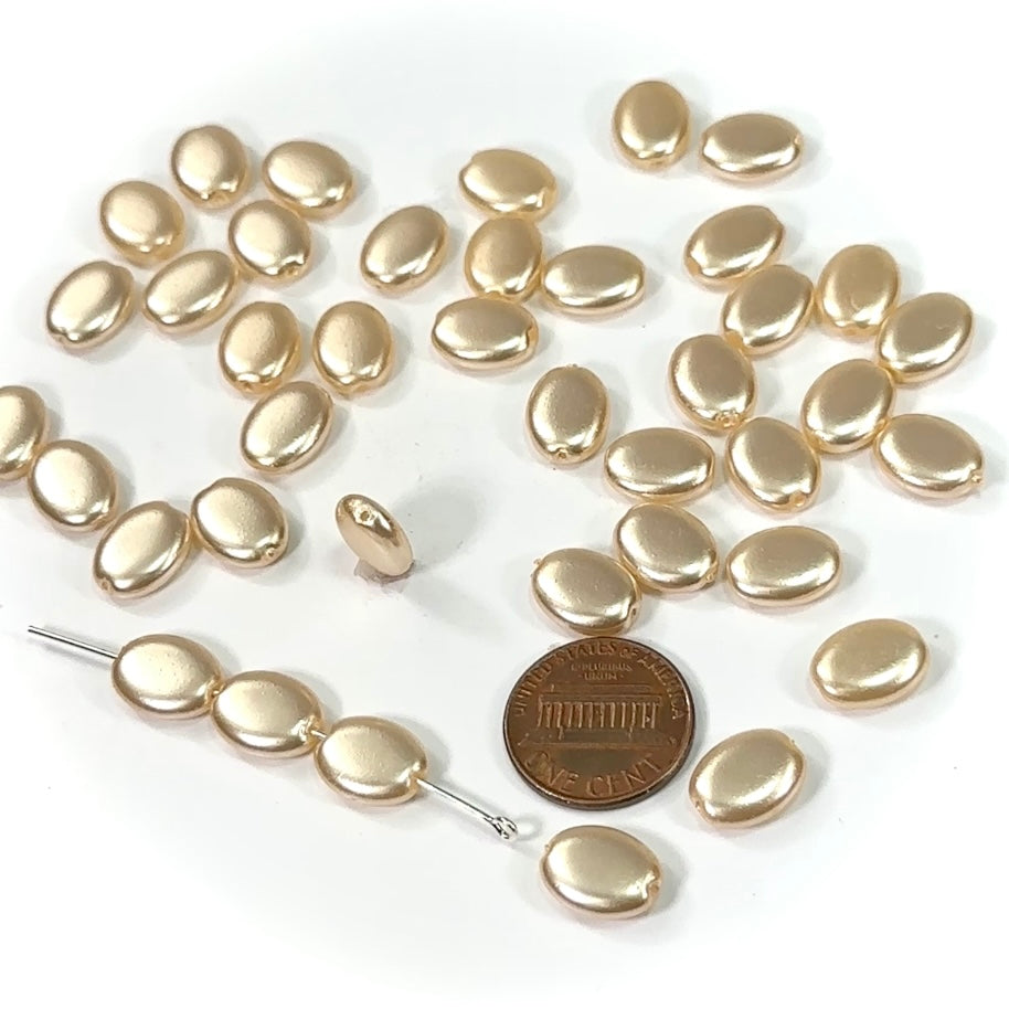 Czech Flat Oval Shape Glass Pearls 12x8mm Cream 40 pieces CL215