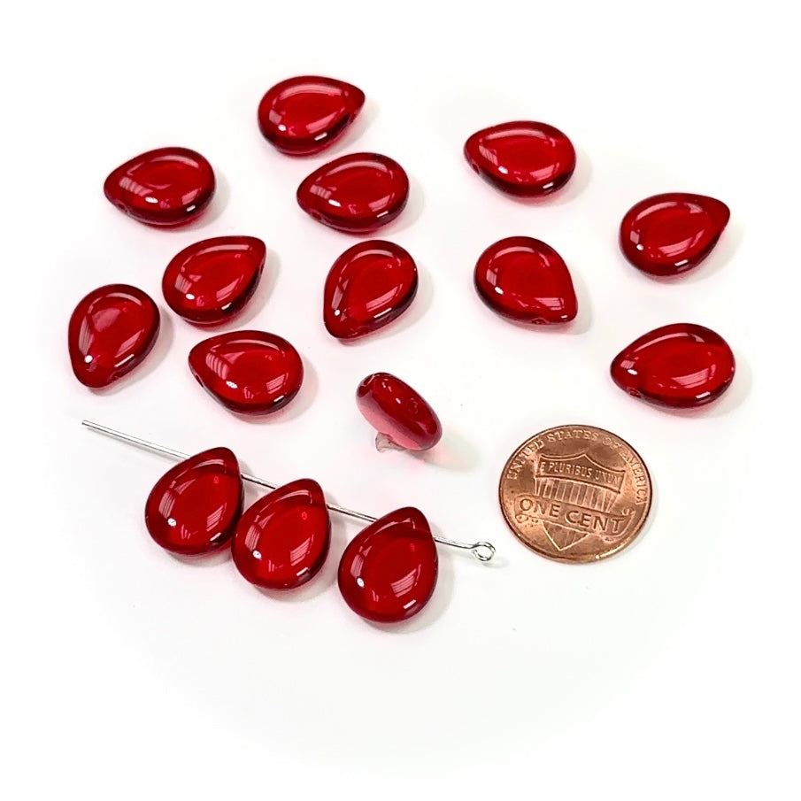Czech Pressed Druk Glass Beads Teardrop Petal with Top Hole Across 16x12mm Ruby Red Transparent 15 pieces CL238