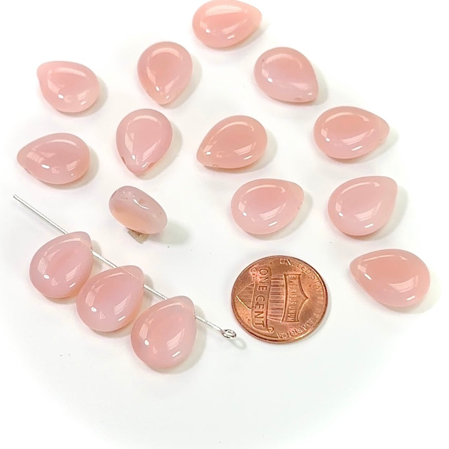 Czech Pressed Druk Glass Beads Teardrop Petal with Top Hole Across 16x12mm Pink Opal 15 pieces CL239
