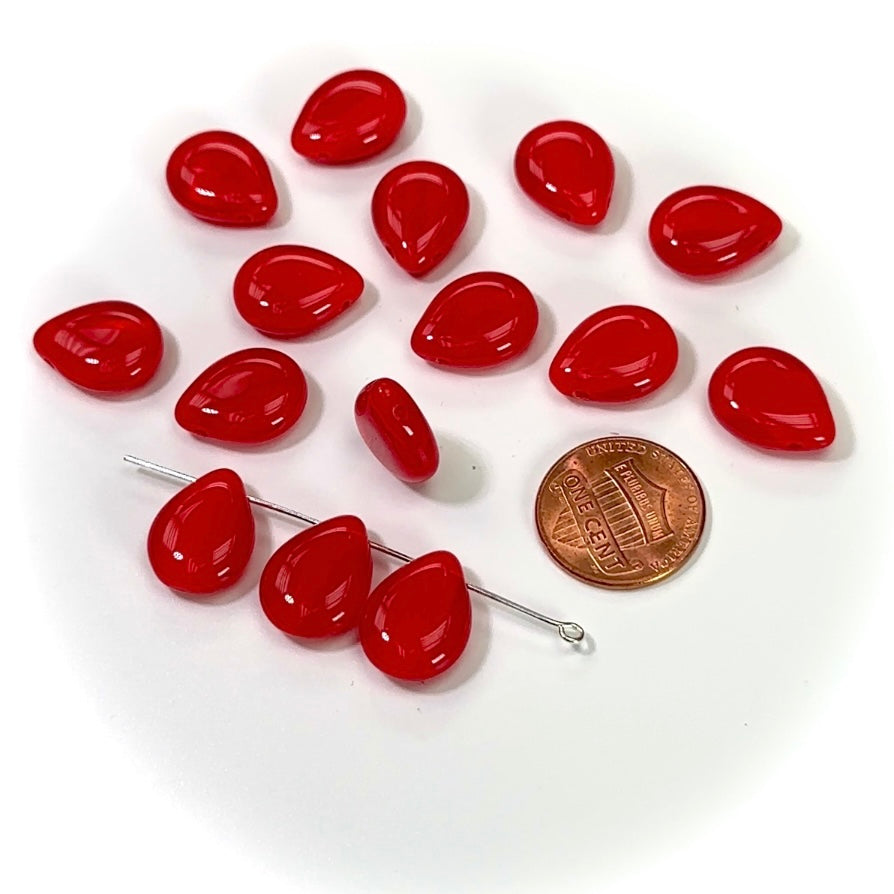Czech Pressed Druk Glass Beads Teardrop Petal with Top Hole Across 16x12mm Red Opal 15 pieces CL240