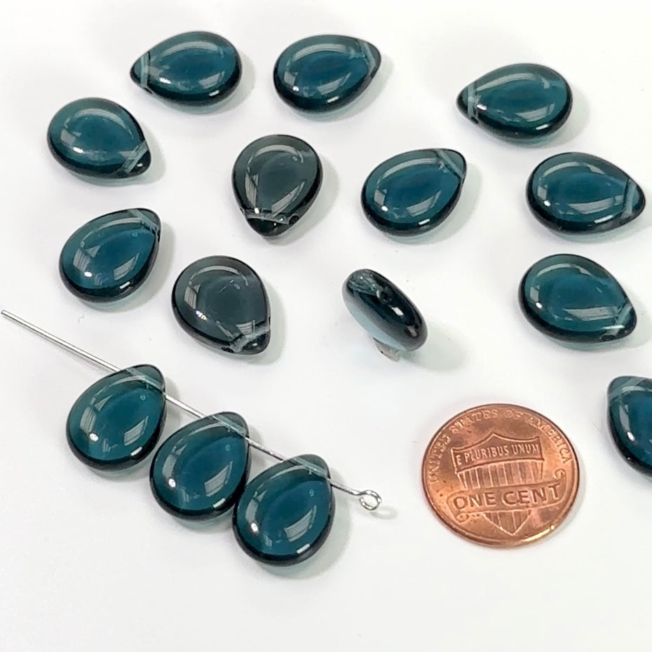 Czech Pressed Druk Glass Beads Teardrop Petal with Top Hole Across 16x12mm Montana Blue Transparent 15 pieces CL244