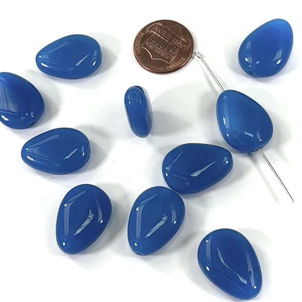 Czech Pressed Druk Smooth Drop Glass Beads 20x15mm Blue Solid 10pcs CL245