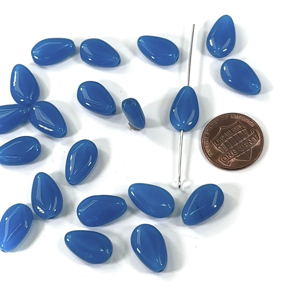 Czech Pressed Druk Smooth Drop Glass Beads 15x10mm Blue Solid 20pcs CL246