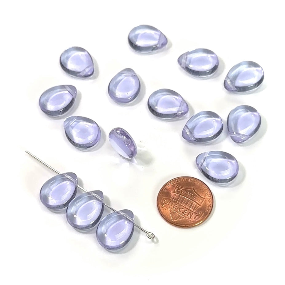 Czech Pressed Druk Glass Beads Teardrop Petal with Top Hole Across 16x12mm Lavender Lilac Transparent 15 pieces CL248