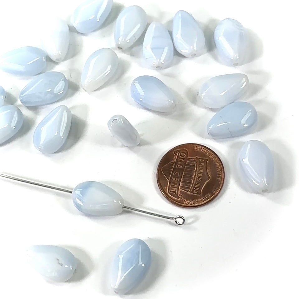 Czech Pressed Druk Smooth Drop Glass Beads 15x10mm Blue White Givre 20pcs CL258