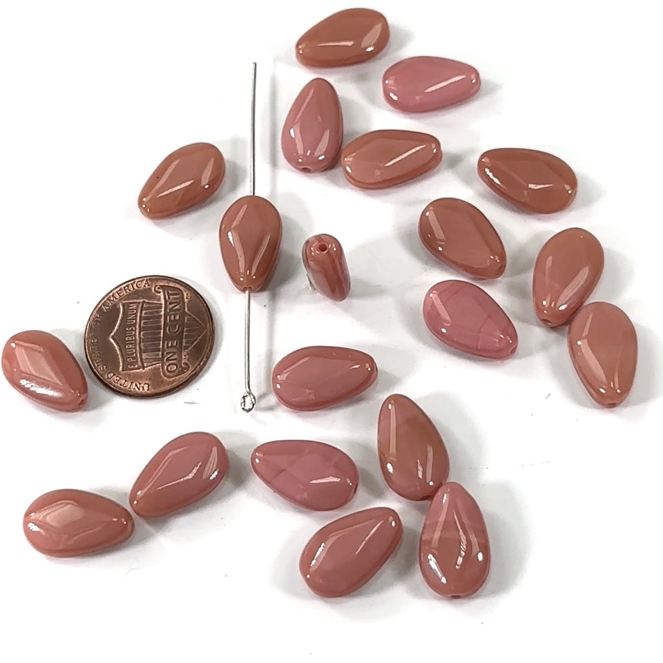 Czech Pressed Druk Smooth Drop Glass Beads 15x10mm Terracotta Rosanine Opaque 20pcs CL259