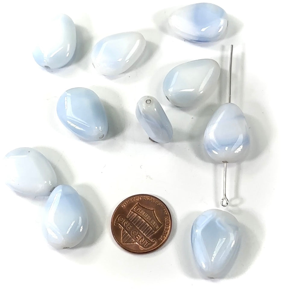 Czech Pressed Druk Smooth Drop Glass Beads 20x15mm Blue White Givre 10pcs CL261
