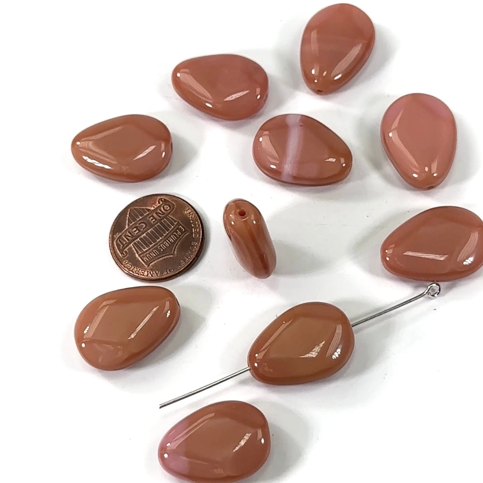 Czech Pressed Druk Smooth Drop Glass Beads 20x15mm Terracotta Rosanine Opaque 10pcs CL262