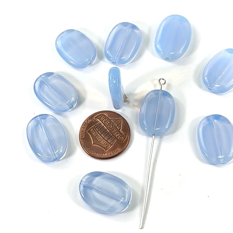 Czech Pressed Druk Flat Oval Glass Beads 19x14mm Light Blue Opal 10pcs CL269