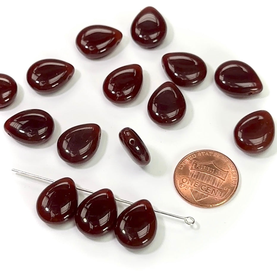 Czech Pressed Druk Glass Beads Teardrop Petal with Top Hole Across 16x12mm Brown Opal 15 pieces CL279