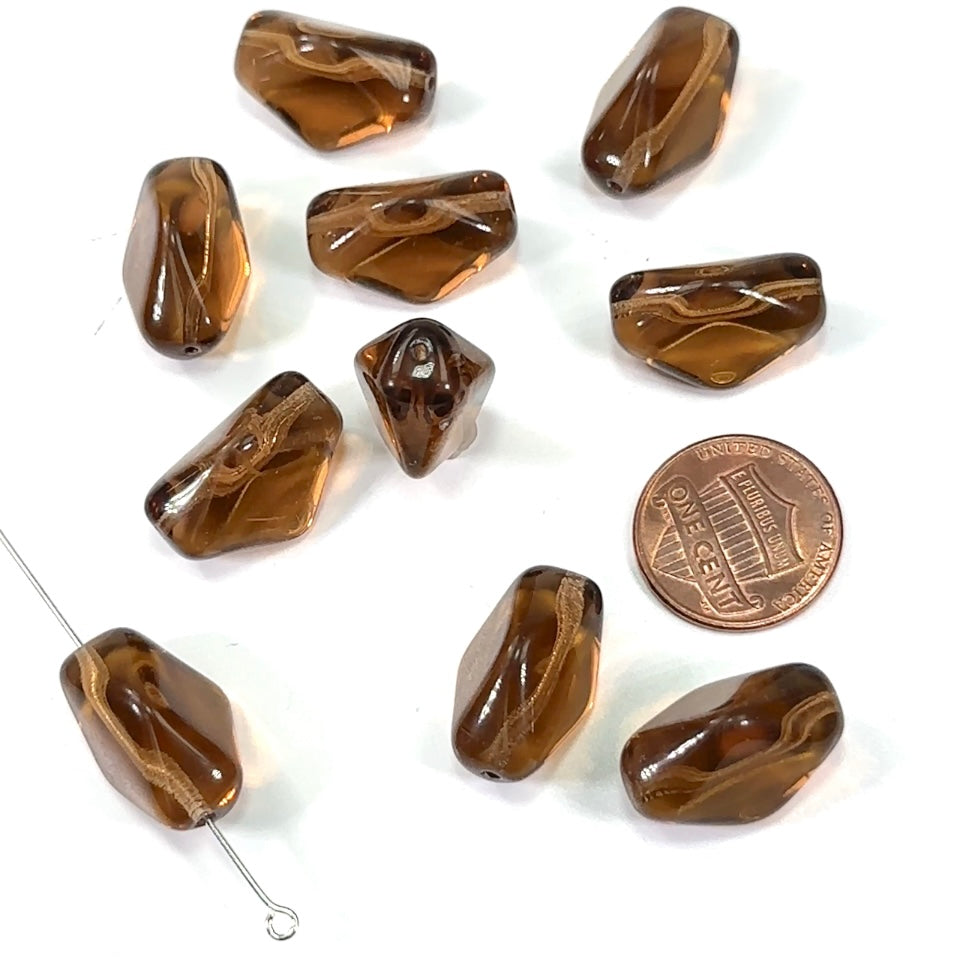 Czech Pressed Druk Glass Beads Fancy 20x13mm Smoked Topaz brown 10 pieces CL291