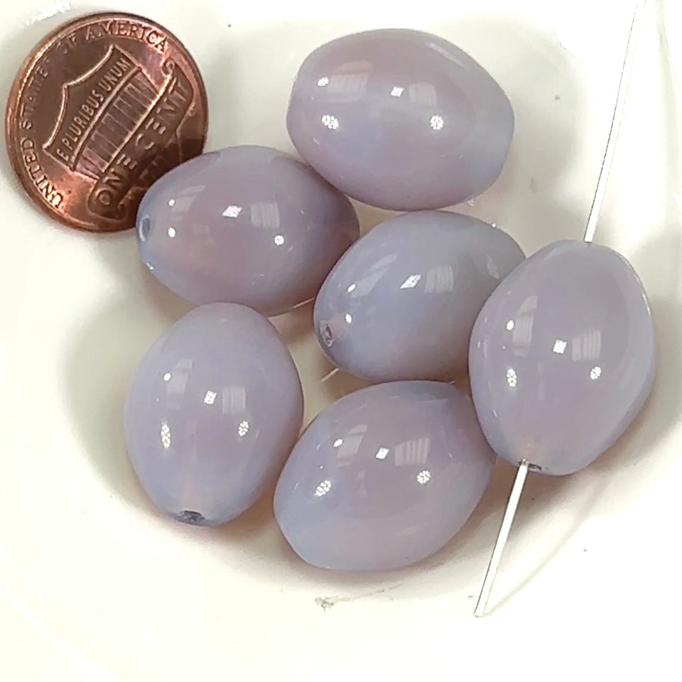 Czech Pressed Druk Glass Beads Chunky Olive 20x15mm Light Lavender Opaque 6 pieces CL302