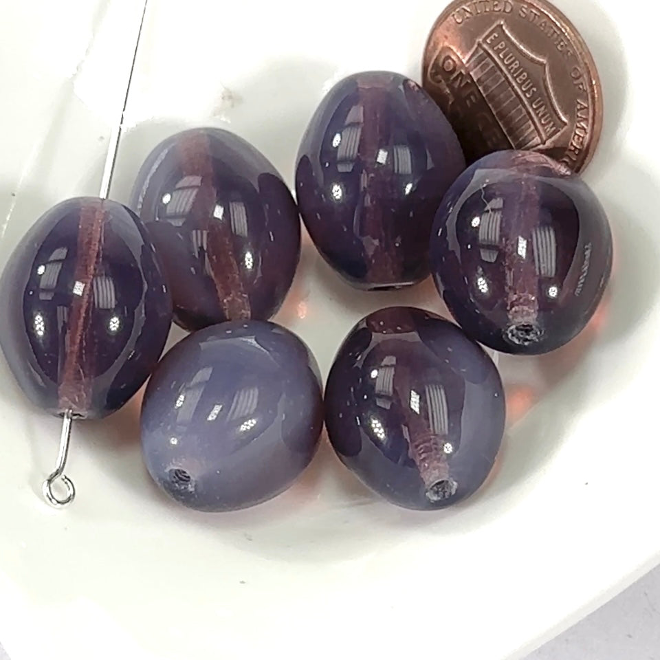 Czech Pressed Druk Glass Beads Chunky Olive 20x15mm Purple Opal 6 pieces CL303