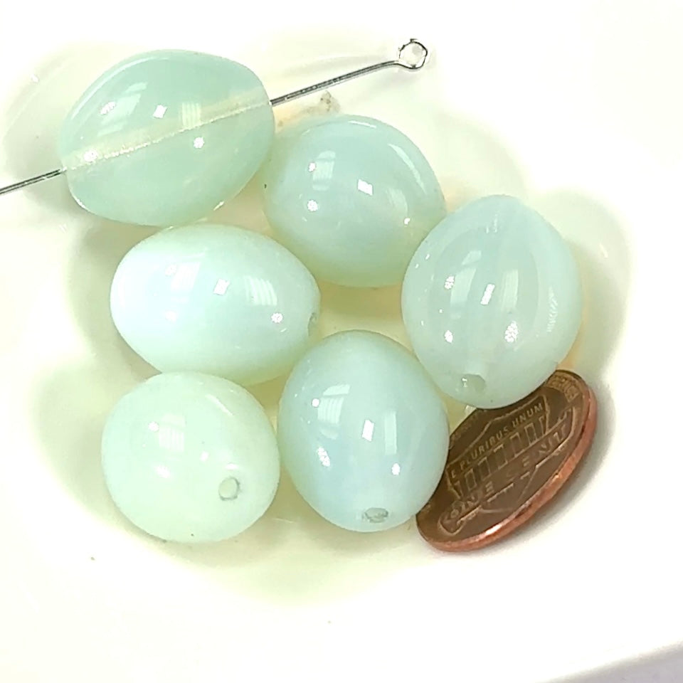 Czech Pressed Druk Glass Beads Chunky Olive 20x15mm Opal 6 pieces CL304