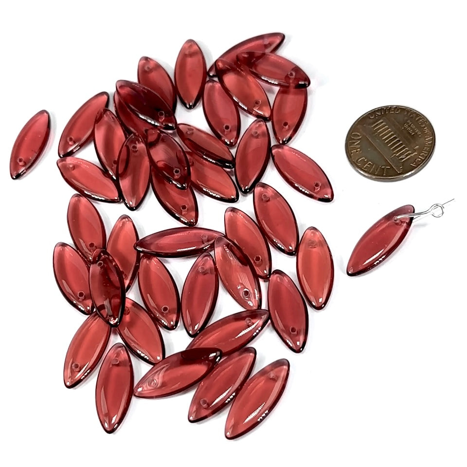 Czech Pressed Druk Smooth Navette Top Drilled Glass Beads Fuchsia Rose 20x8mm 30pcs CL312