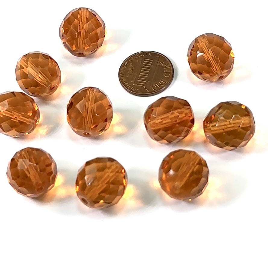 Topaz orange loose Czech Fire Polished Round Faceted Glass Beads 16mm 10pcs CL315