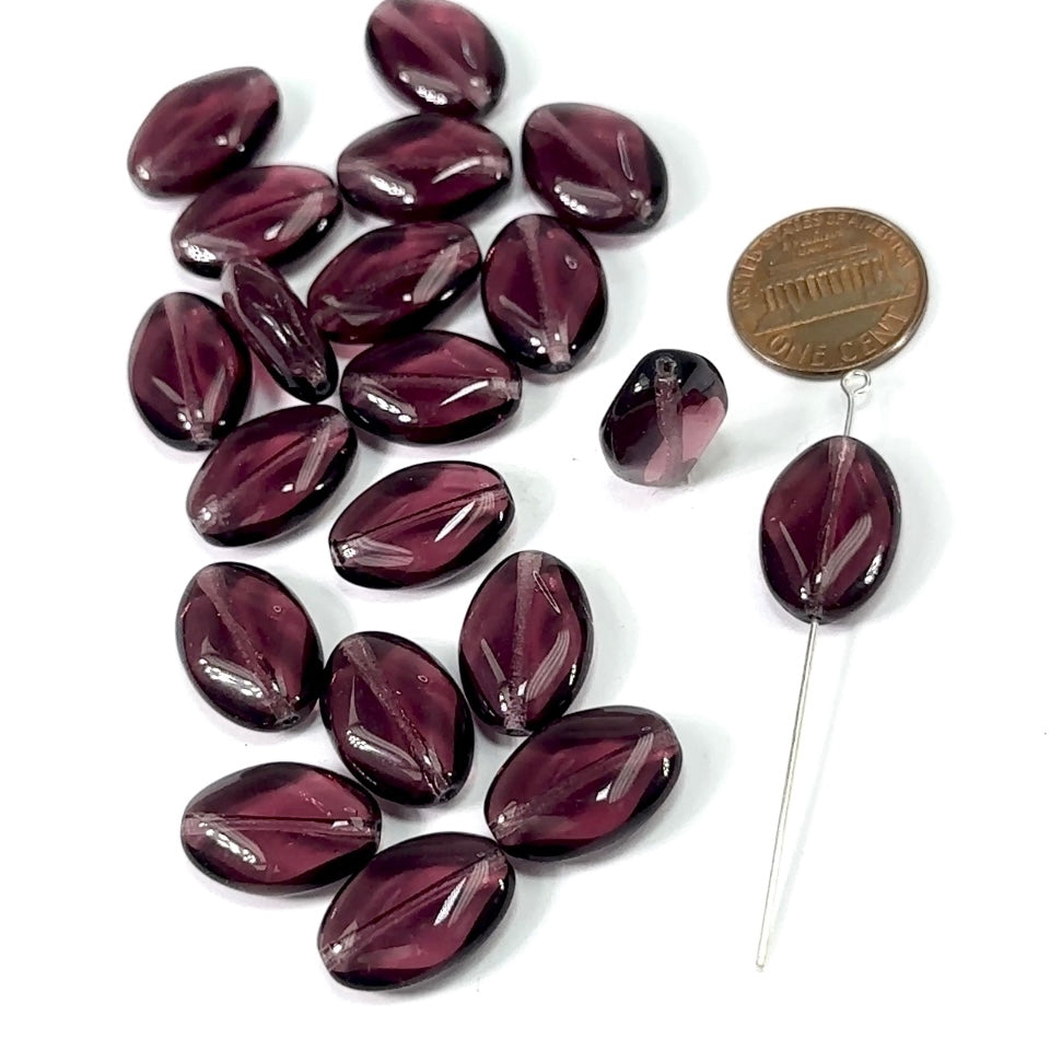 Czech Pressed Druk Fancy Oval Glass Beads 18x13mm Amethyst purple 20pcs CL324