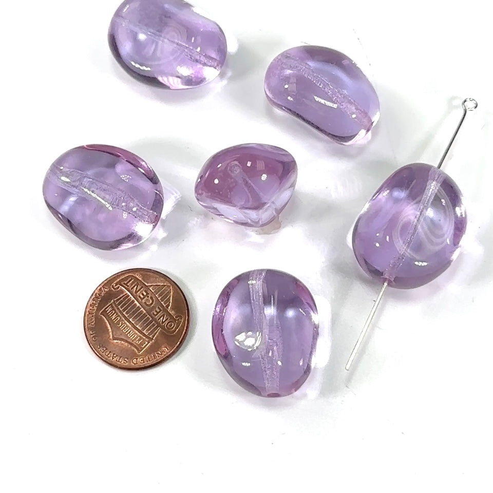 Czech Pressed Druk Glass Beads Chunky Irregular 23x19mm Lavender Alexandrite Transparent 6 pieces CL325