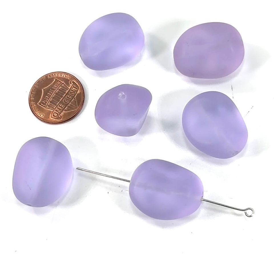 Czech Pressed Druk Glass Beads Chunky Irregular 23x19mm Lavender Alexandrite Matted 6 pieces CL326