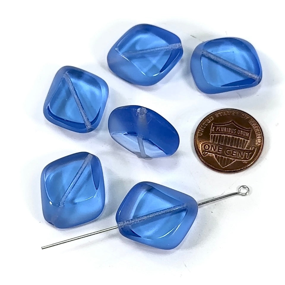 Czech Pressed Druk Glass Beads Chunky Flat Fancy 23x20mm Sapphire Blue 6 pieces CL342