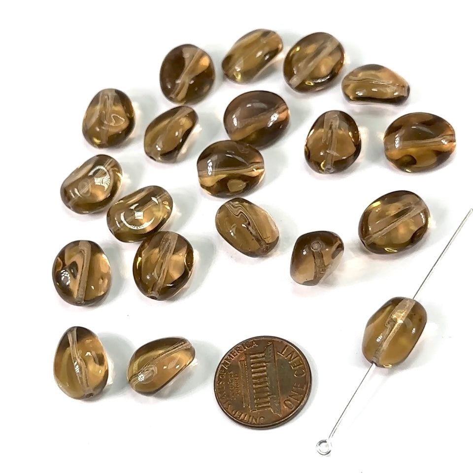 Czech Pressed Druk Fancy Oval Glass Beads 15x13mm Smoked Topaz 20pcs CL355