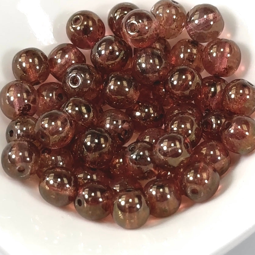 Czech Pressed Druk Round Smooth Glass Beads 8mm Crystal Red Luster coated 50 pieces CL369