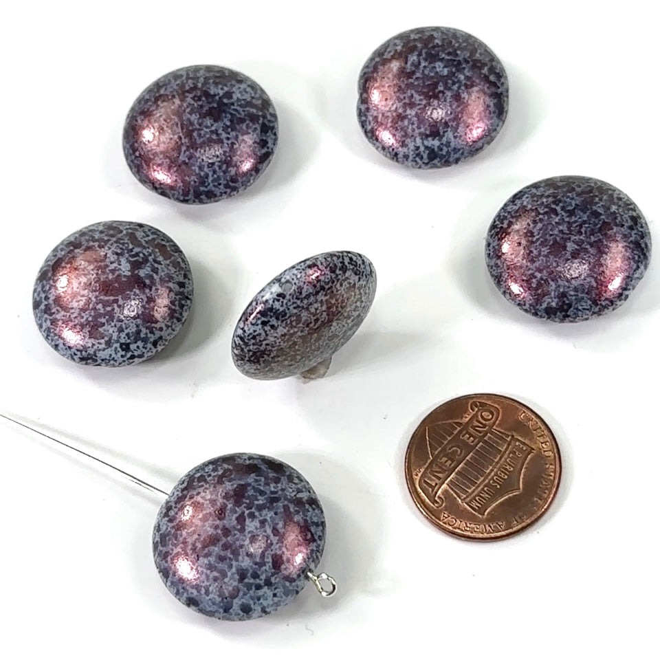 Czech Pressed Druk Coin Glass Beads 22mm Purple Marble Pearlized 6 pieces CL377