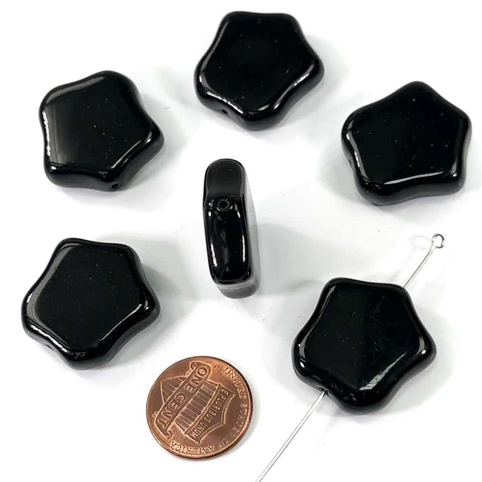 Czech Pressed Druk Hexagon Star Glass Beads 24x24mm Jet black 6 pieces CL393