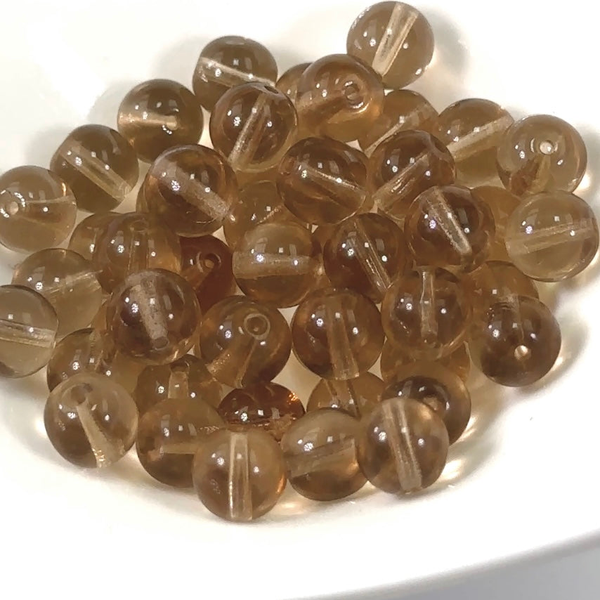 Czech Pressed Druk Round Smooth Glass Beads 8mm Crystal Brown Luster coated 50 pieces CL402