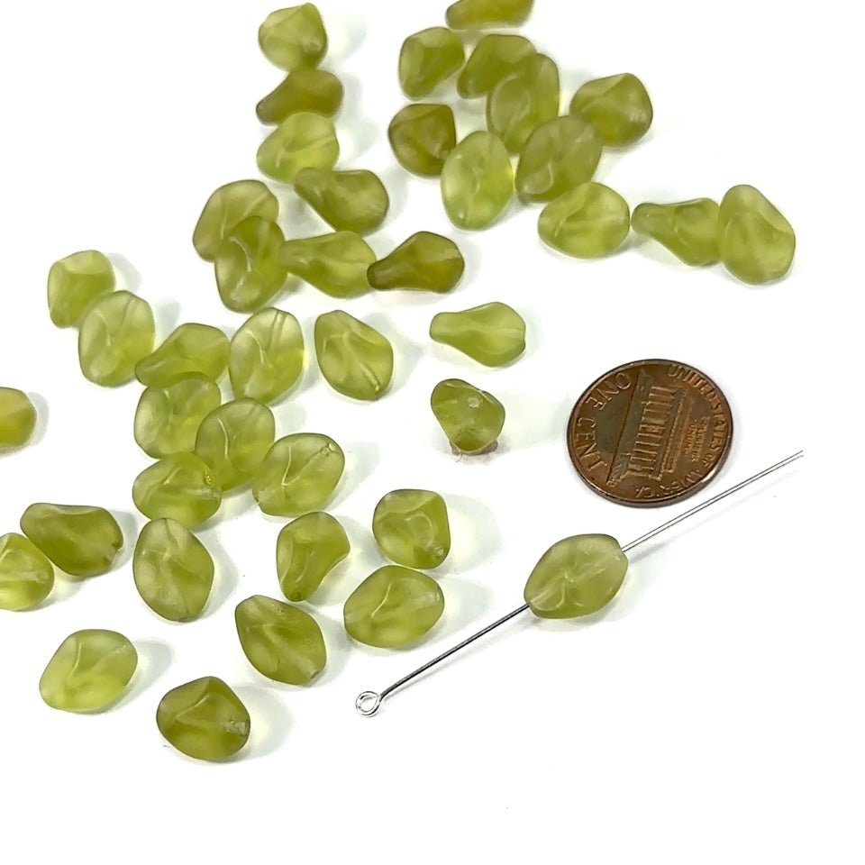 Czech Pressed Druk Fancy Glass Beads 12x9mm Light Olivine Matt 40pcs CL406