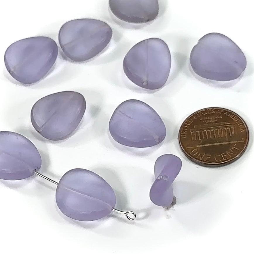 Czech Glass Twisted Potato Chip Beads 16x13mm Lavender Matted color 10 pieces CL423