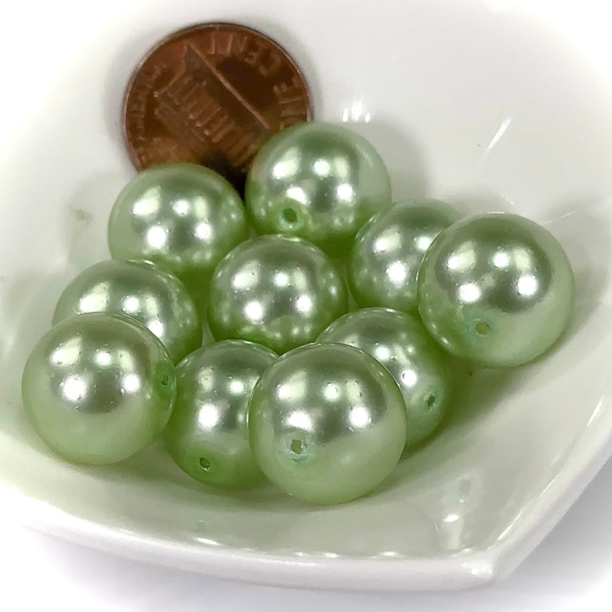 Czech Round Glass Imitation Pearls Light Green Pearl color 12mm 14mm