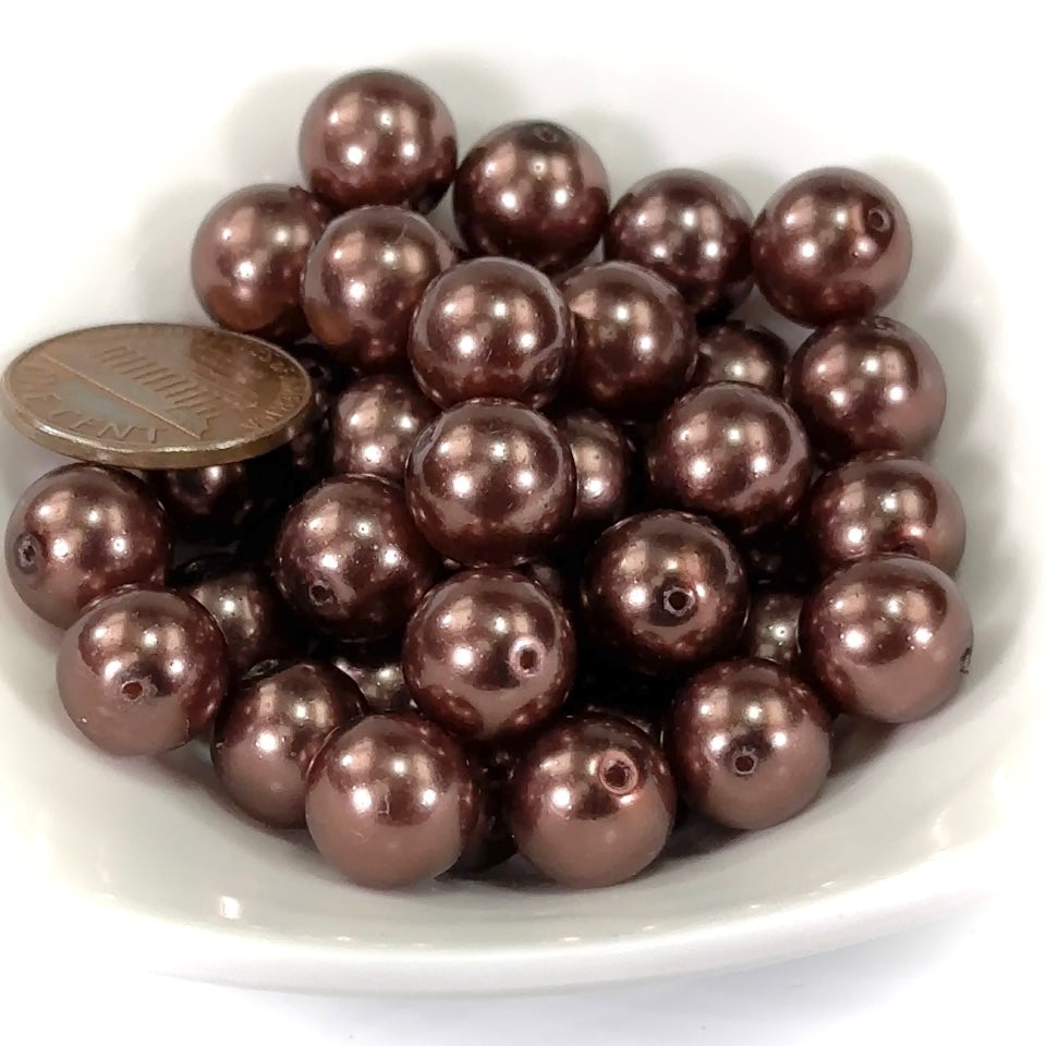 Czech Round Glass Pearls 10mm Brown Pearl color 40 pieces CL431