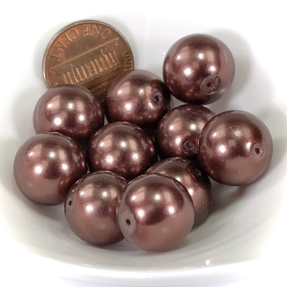 Czech Round Glass Imitation Pearls Rich Brown color 8mm 10mm 12mm 14mm