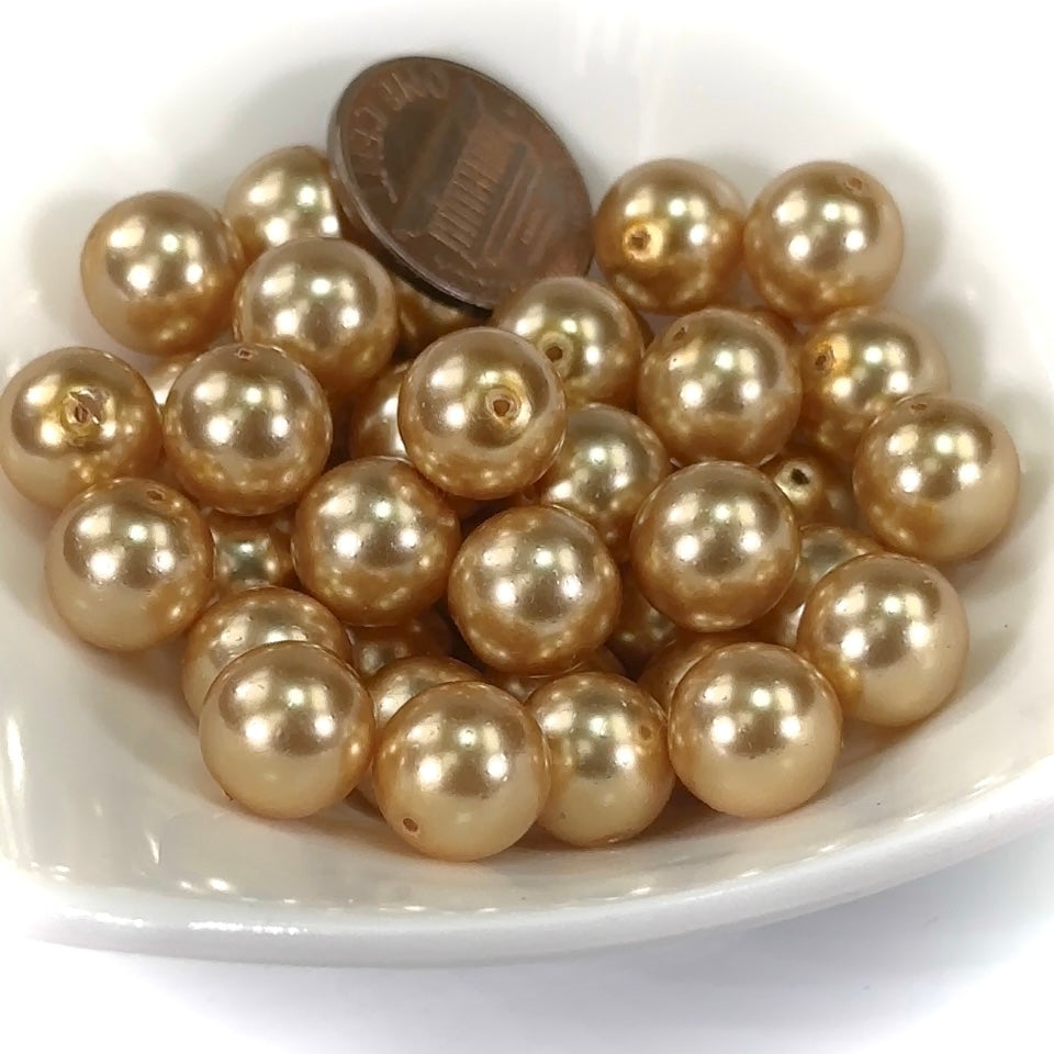 Czech Round Glass Imitation Pearls Gold color 10mm 12mm 14mm