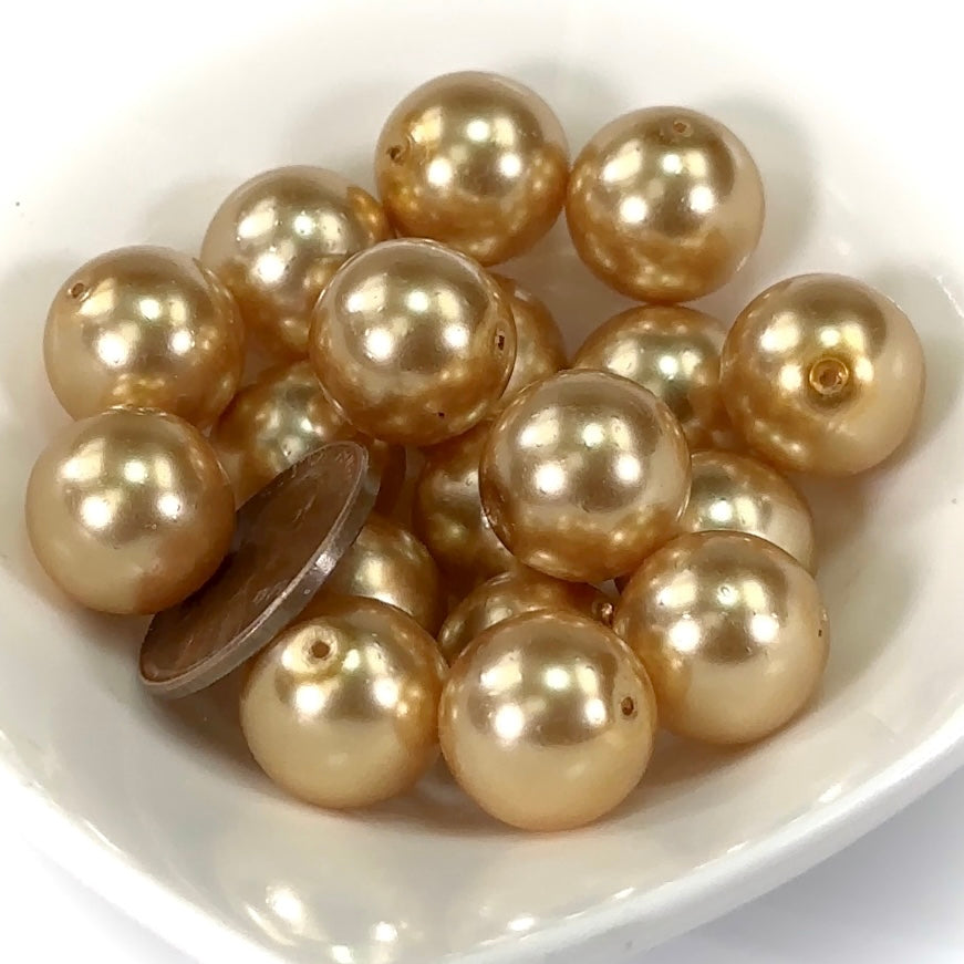 Czech Round Glass Imitation Pearls Gold color 10mm 12mm 14mm