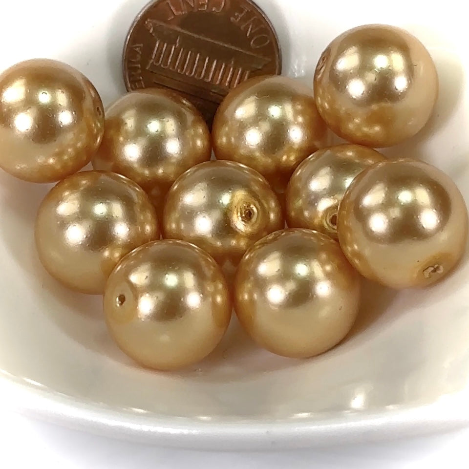 Czech Round Glass Imitation Pearls Gold color 10mm 12mm 14mm