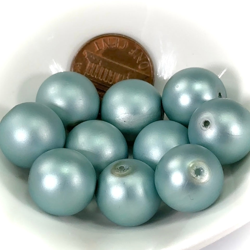 Czech Round Glass Imitation Pearls Light Blue Matted Pearl color 10mm 14mm