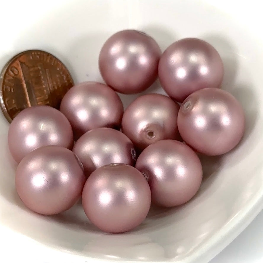 Czech Round Glass Imitation Pearls Light Pink Matted Pearl color 10mm 14mm